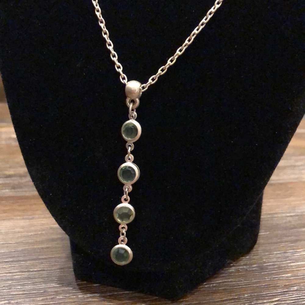 Silver Chain with Dangling Green Crystals